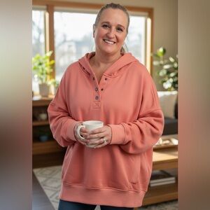 Heyson Peach Snap-Front Hoodie Sweatshirt | Size L | NWT